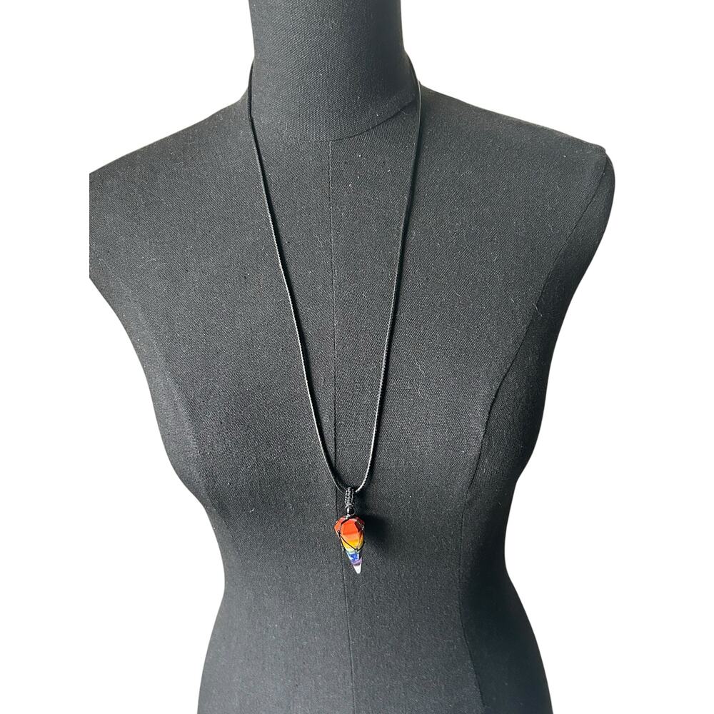 7 Chakra Natural Stone Point Pendant - Adjustable Cord Necklace 15” Drop Length